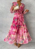 Women'S Floral V Neck & Long Sleeve Summer Dress | Maxi