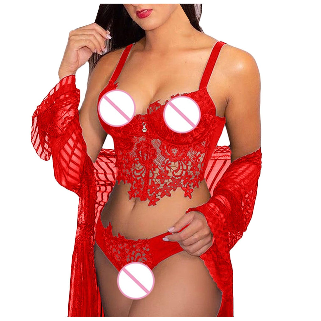 Lace Hollow Lingerie Set for Women – Sling Bodysuit (2-Piece)