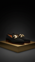 Black Suede Loafer With Gold Hardware