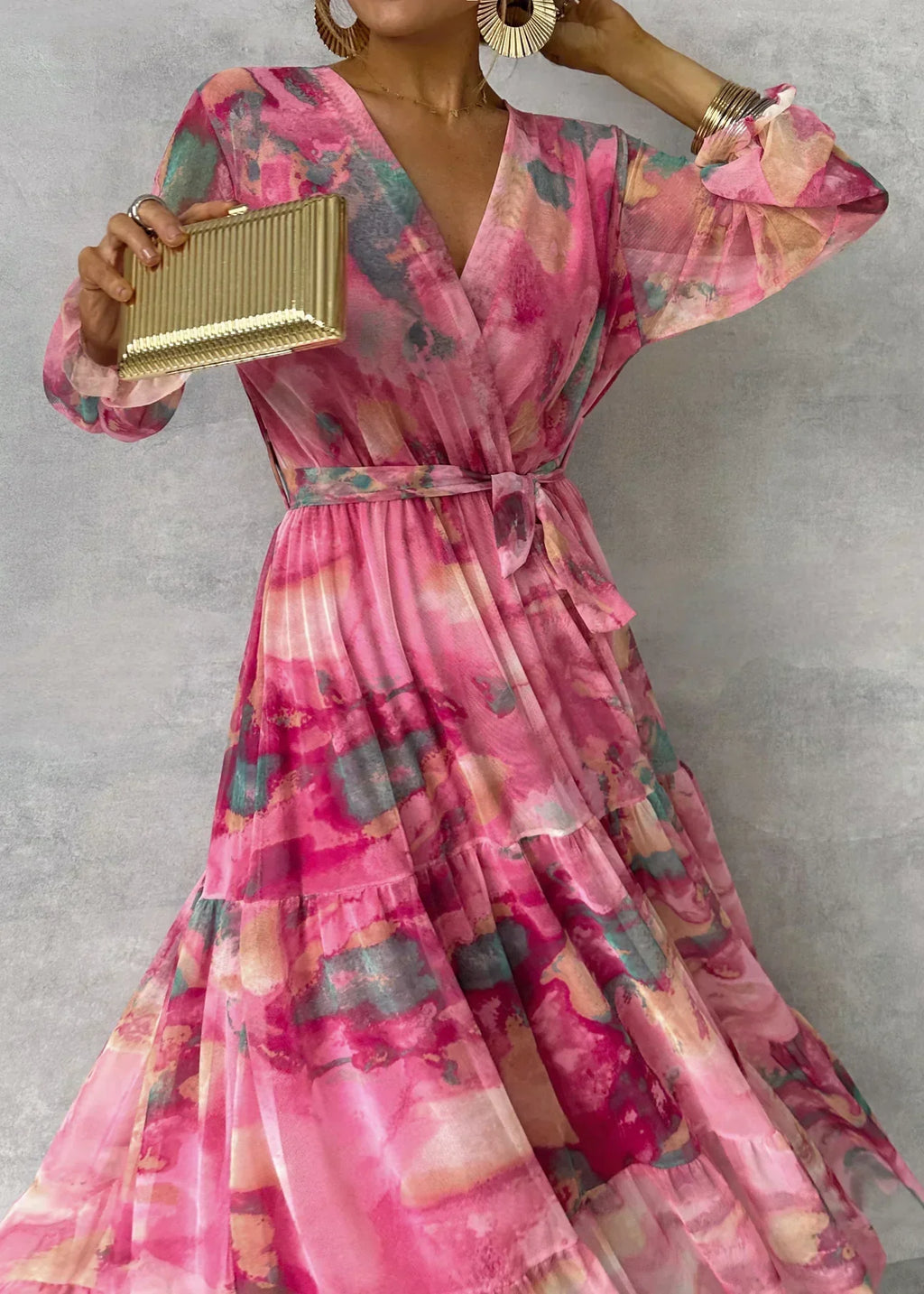 Women'S Floral V Neck & Long Sleeve Summer Dress | Maxi