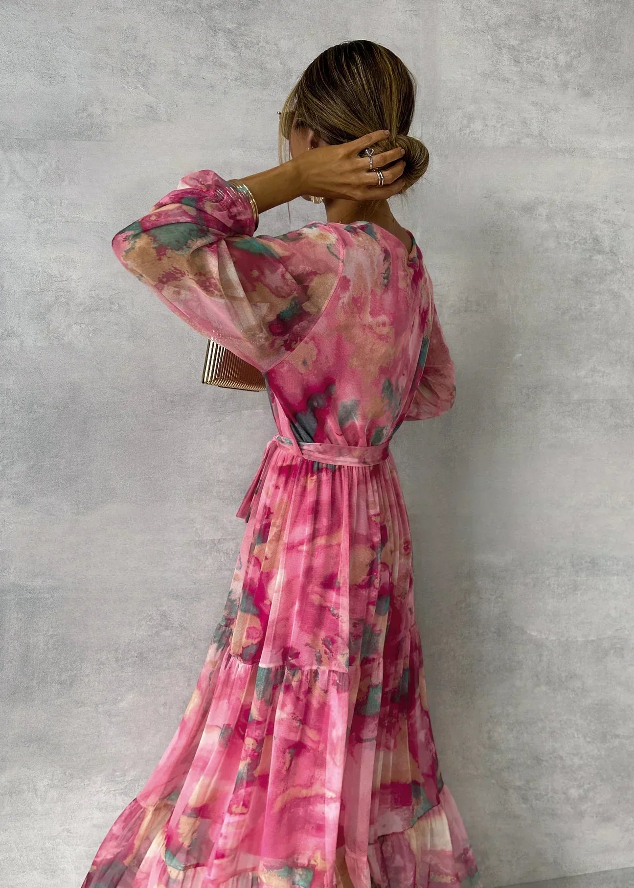Women'S Floral V Neck & Long Sleeve Summer Dress | Maxi