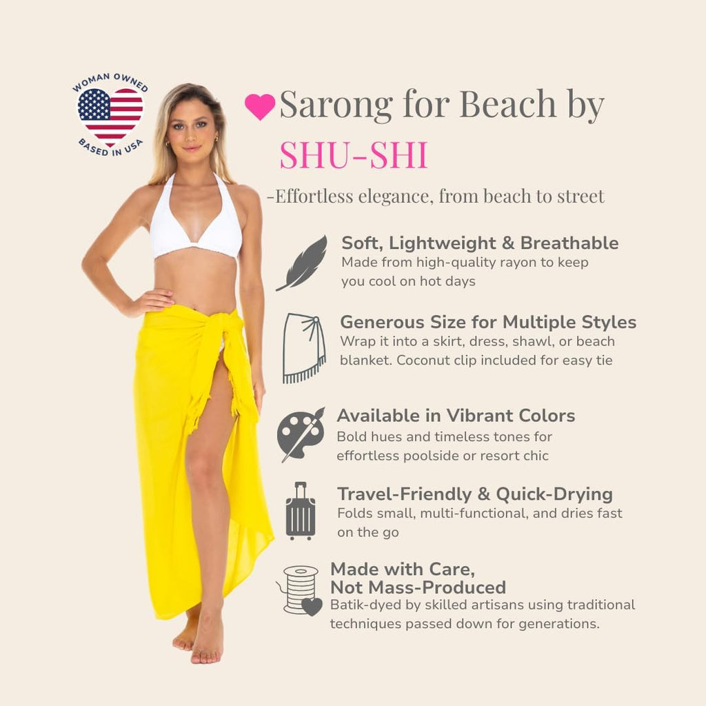 Sarong Wraps for Women Long Beach Sarong Pareo Wrap Skirt with Coconut Clip, One Size