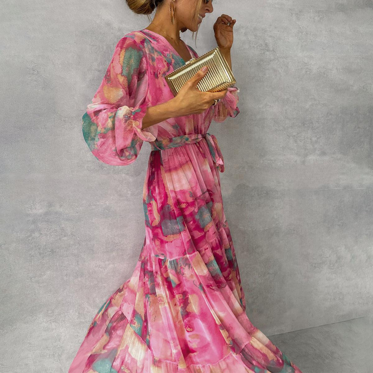 Women'S Floral V Neck & Long Sleeve Summer Dress | Maxi