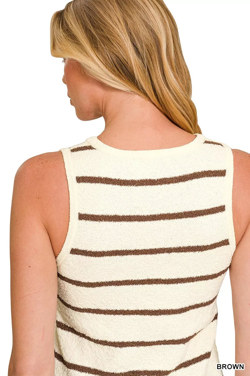 Zenana round Neck Stripe Knit Tank Top