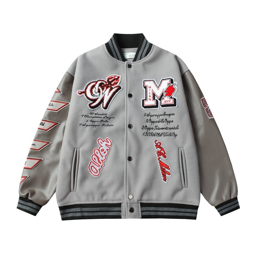 AC Milan Off-White Gray Varsity Wool Jacket