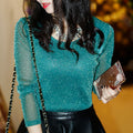 Sheer Mesh Long Sleeve T-Shirt for Women | Black Top - # GIAA23510046