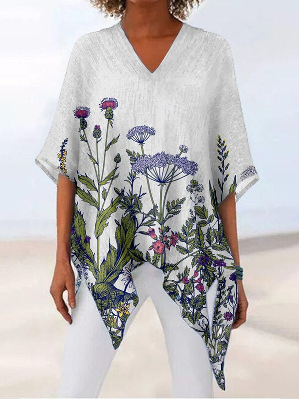 V-neck Printed Long Sleeve Commuter T-shirt - # GIAA23510055