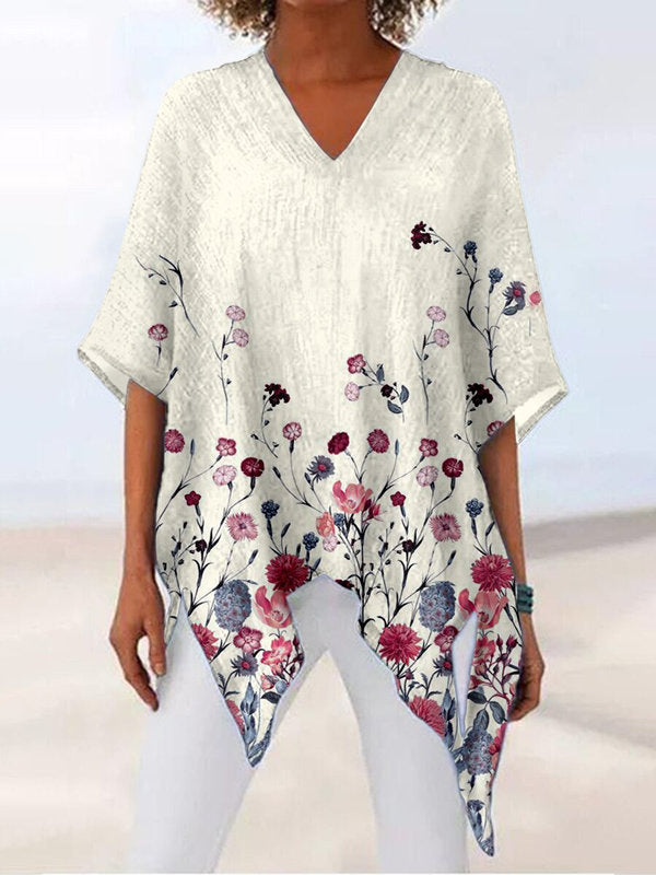 V-neck Printed Long Sleeve Commuter T-shirt - # GIAA23510055